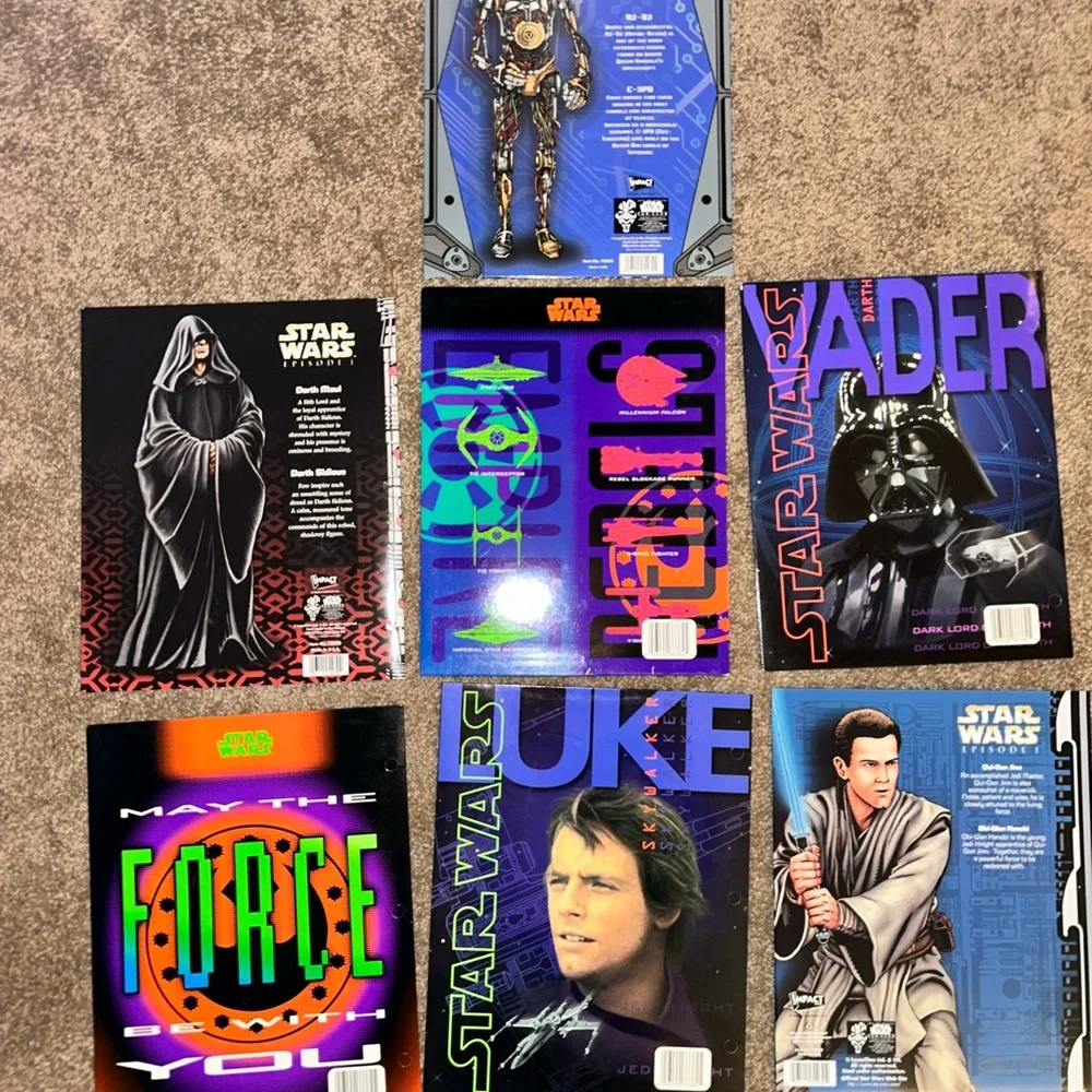 Star Wars Vintage 1996 Mead Unpunched Folders  Pictures -Lot Of 7